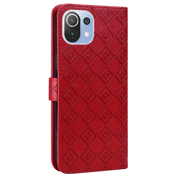 For Xiaomi Mi 11 Lite Embossed Big Small Concentric Squares Pattern Horizontal Flip Leather Case with Card Slot & Holder & Wallet