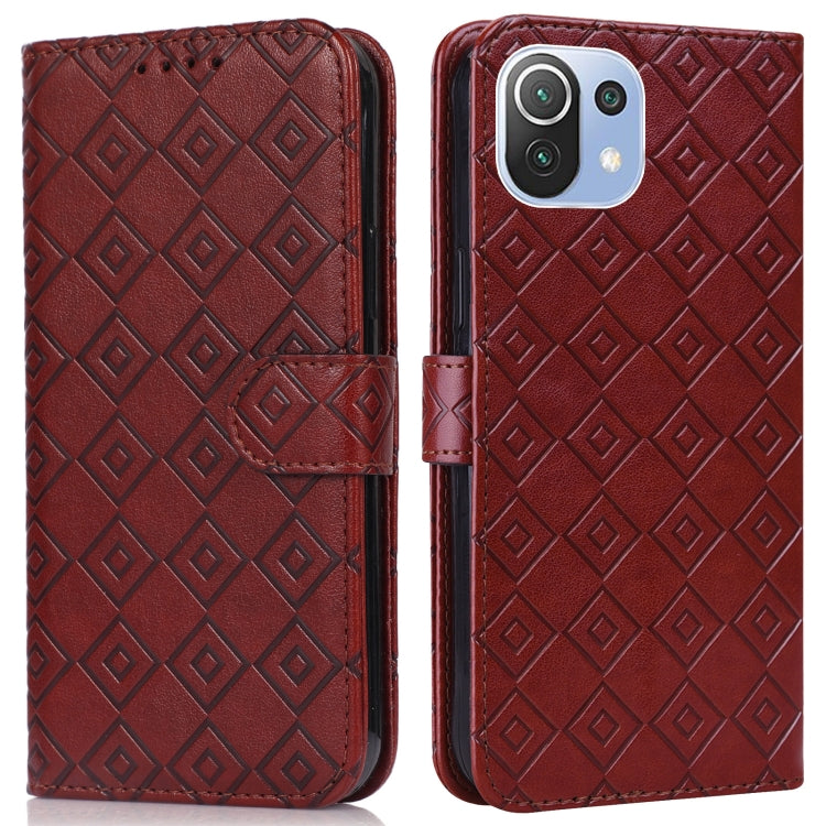 For Xiaomi Mi 11 Lite Embossed Big Small Concentric Squares Pattern Horizontal Flip Leather Case with Card Slot & Holder & Wallet