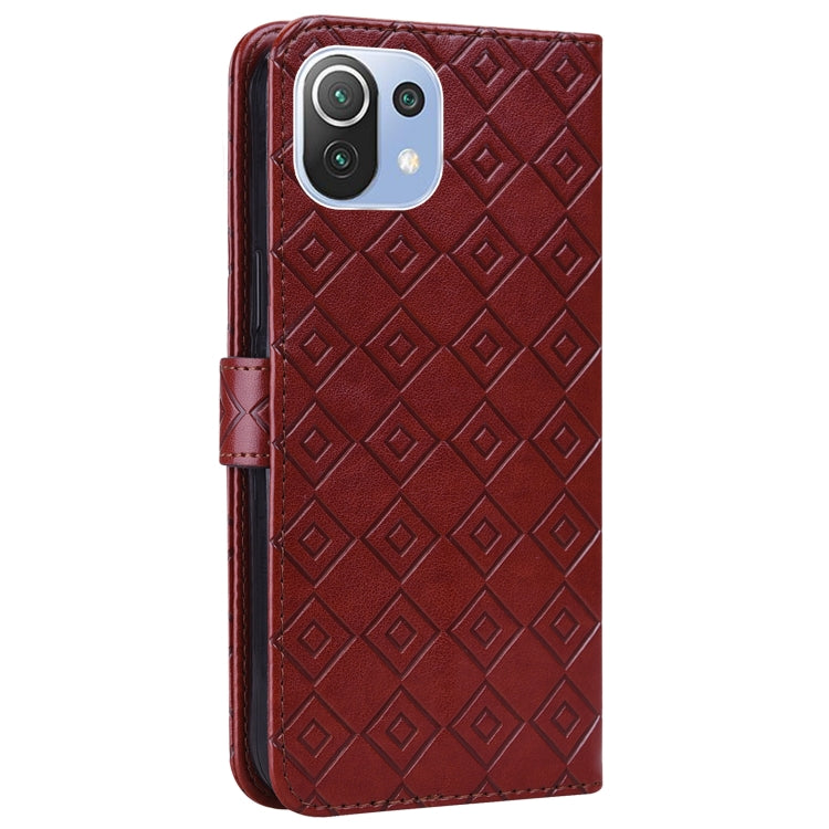 For Xiaomi Mi 11 Lite Embossed Big Small Concentric Squares Pattern Horizontal Flip Leather Case with Card Slot & Holder & Wallet