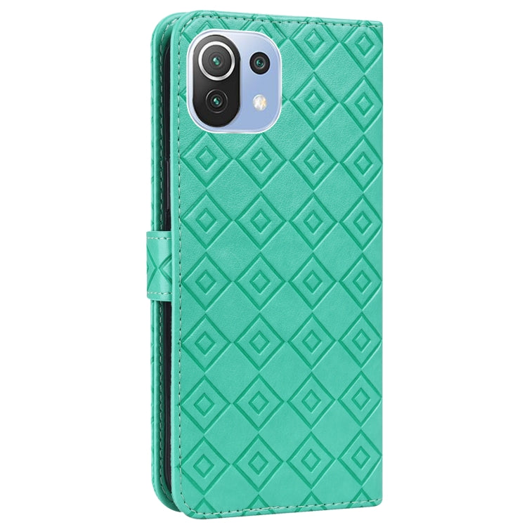 For Xiaomi Mi 11 Lite Embossed Big Small Concentric Squares Pattern Horizontal Flip Leather Case with Card Slot & Holder & Wallet