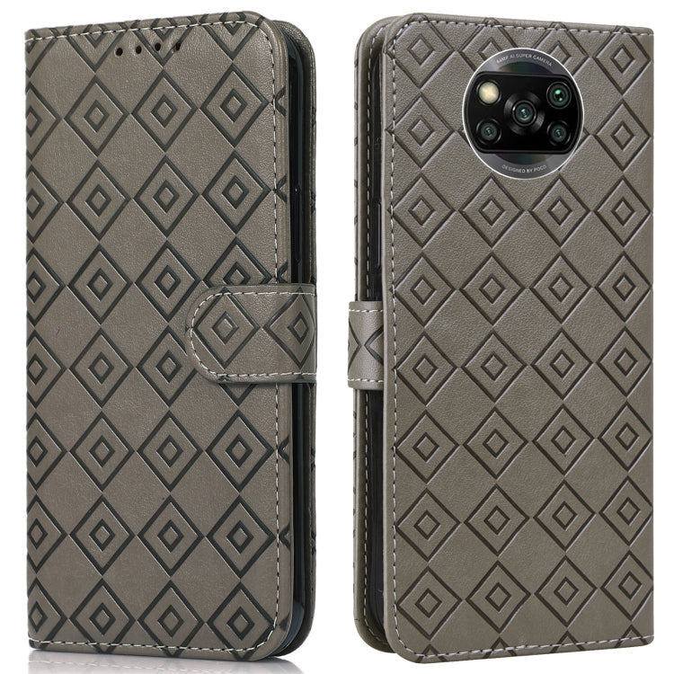 For Xiaomi Poco X3 / X3 NFC Embossed Big Small Concentric Squares Pattern Horizontal Flip Leather Case with Card Slot & Holder & Wallet