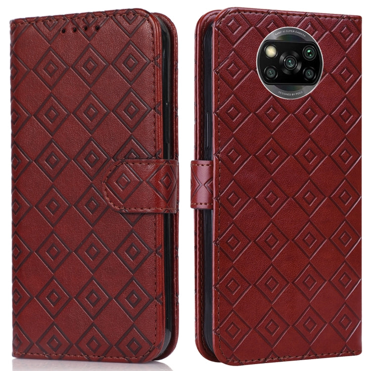 For Xiaomi Poco X3 / X3 NFC Embossed Big Small Concentric Squares Pattern Horizontal Flip Leather Case with Card Slot & Holder & Wallet