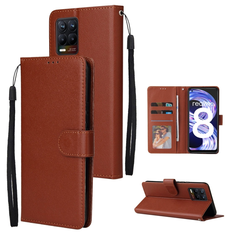 For OPPO Realme 8 / 8 Pro 4G Multifunctional Horizontal Flip Leather Case, with Three Card Slot & Holder & Photo Frame & Lanyard