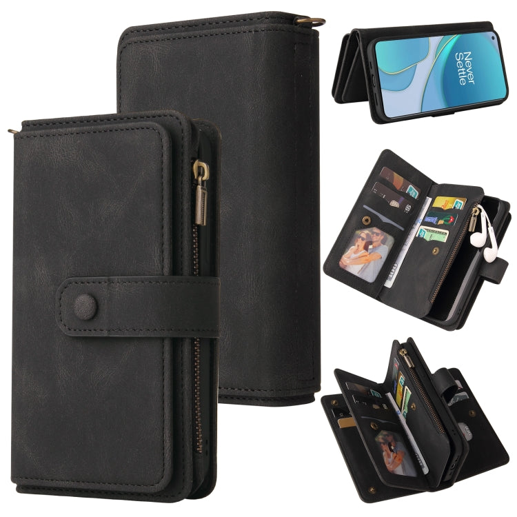 For OnePlus 9 Skin Feel PU + TPU Horizontal Flip Leather Case With Holder & 15 Cards Slot & Wallet & Zipper Pocket & Lanyard