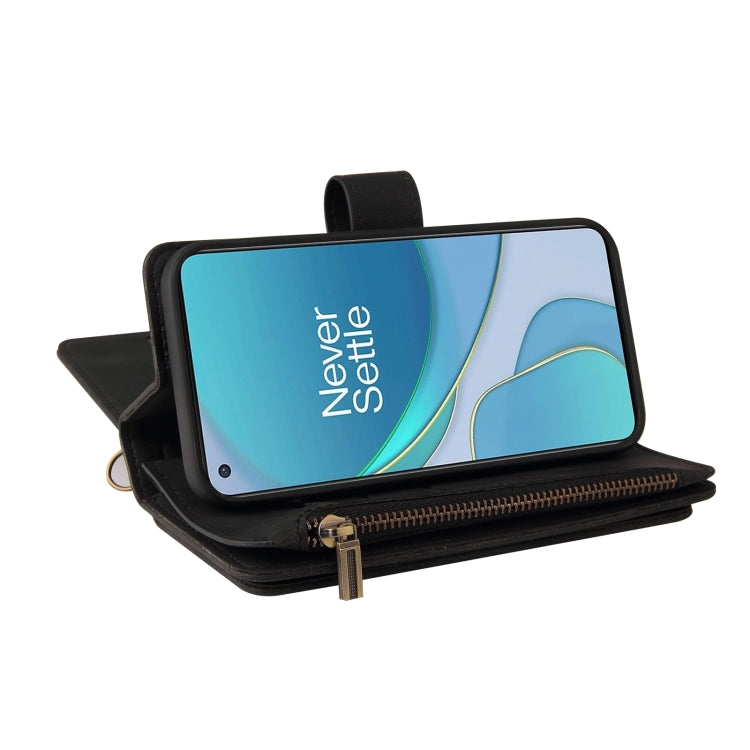 For OnePlus 9 Skin Feel PU + TPU Horizontal Flip Leather Case With Holder & 15 Cards Slot & Wallet & Zipper Pocket & Lanyard