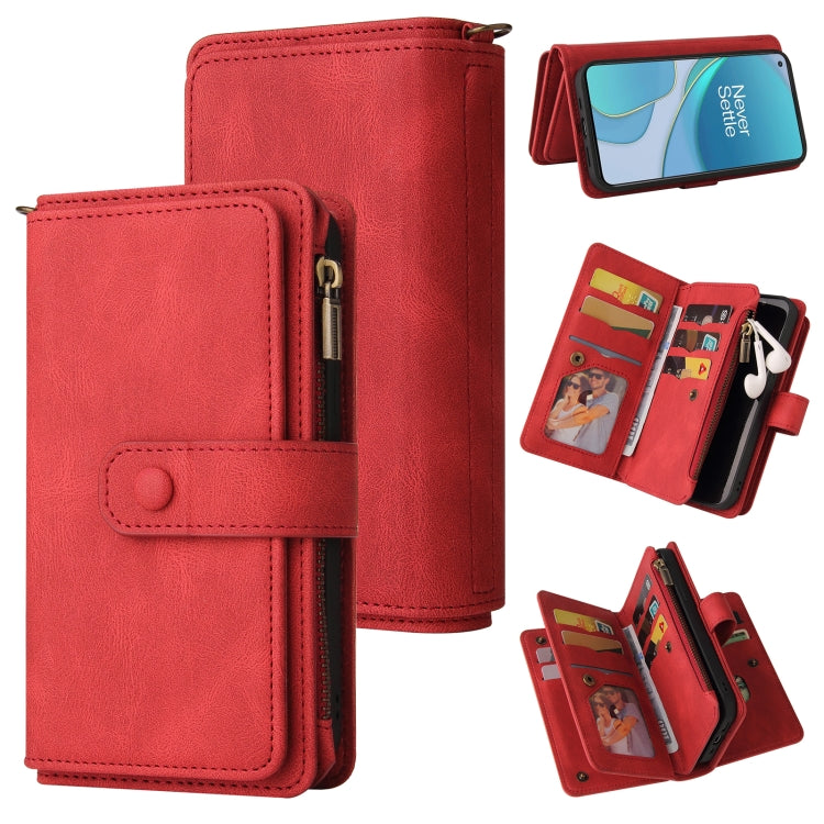 For OnePlus 9 Skin Feel PU + TPU Horizontal Flip Leather Case With Holder & 15 Cards Slot & Wallet & Zipper Pocket & Lanyard