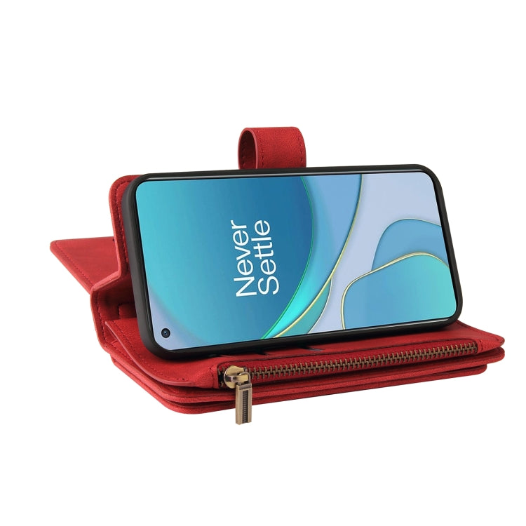 For OnePlus 9 Skin Feel PU + TPU Horizontal Flip Leather Case With Holder & 15 Cards Slot & Wallet & Zipper Pocket & Lanyard