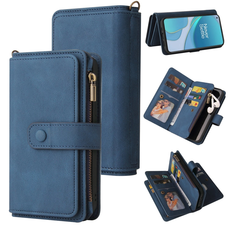 For OnePlus 9 Skin Feel PU + TPU Horizontal Flip Leather Case With Holder & 15 Cards Slot & Wallet & Zipper Pocket & Lanyard