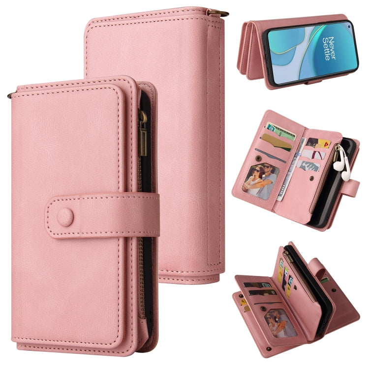 For OnePlus 9 Skin Feel PU + TPU Horizontal Flip Leather Case With Holder & 15 Cards Slot & Wallet & Zipper Pocket & Lanyard