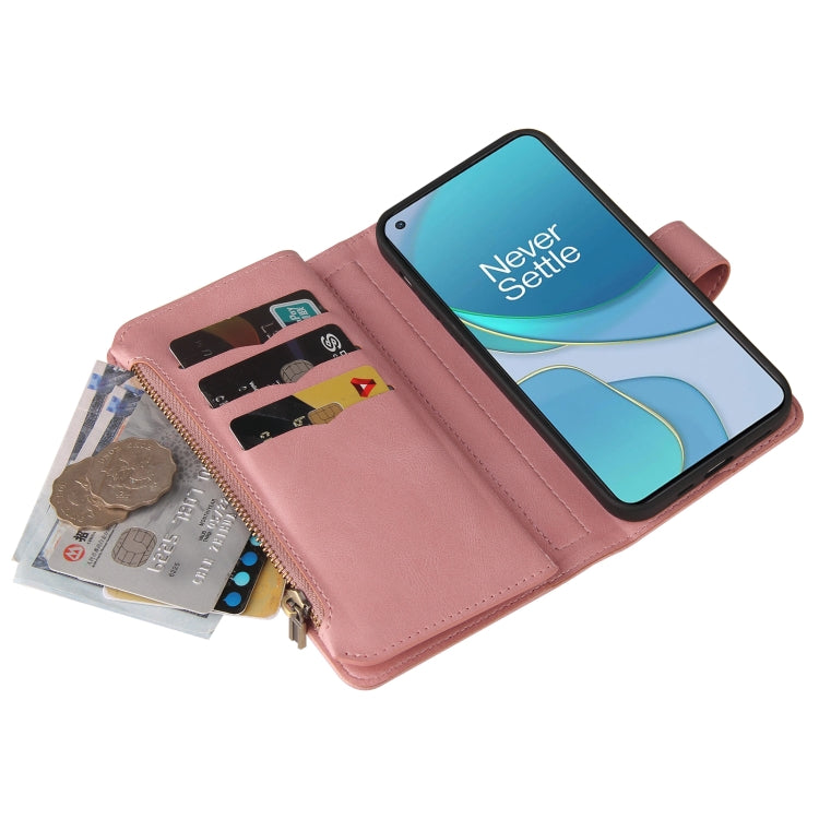 For OnePlus 9 Skin Feel PU + TPU Horizontal Flip Leather Case With Holder & 15 Cards Slot & Wallet & Zipper Pocket & Lanyard