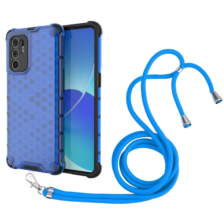 For OPPO Reno6 4G Shockproof Honeycomb PC + TPU Case with Neck Lanyard