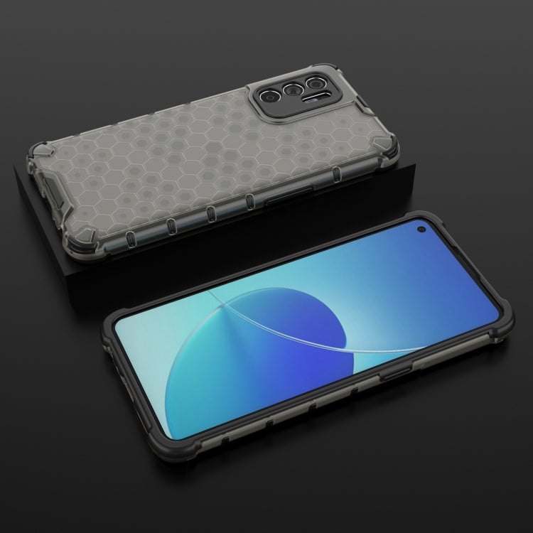 For OPPO Reno6 4G Shockproof Honeycomb PC + TPU Case with Neck Lanyard