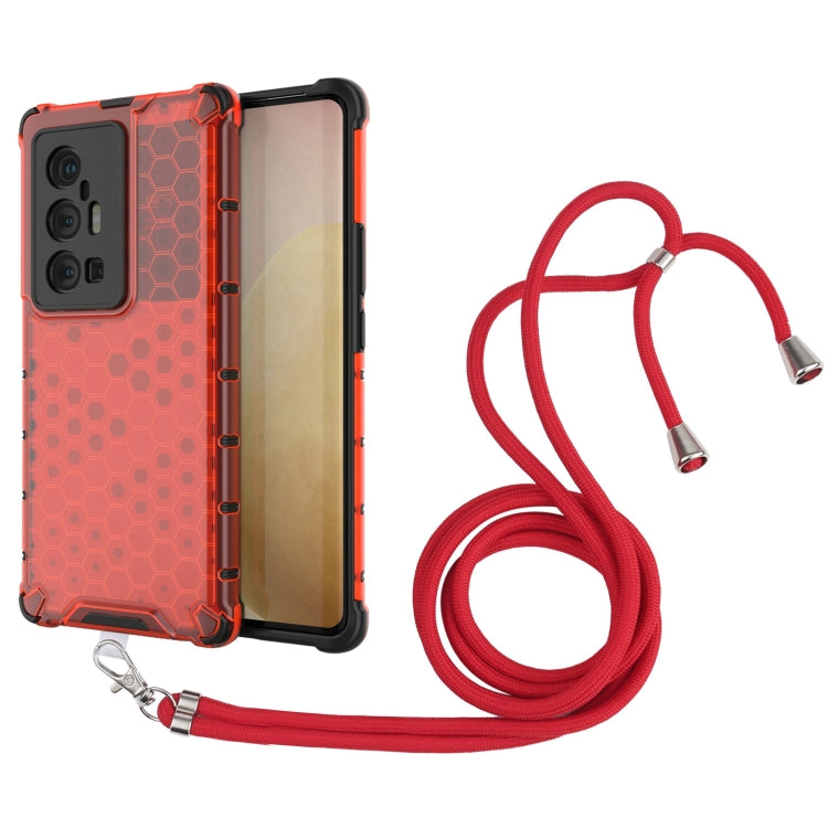 For vivo X70 Pro Plus Shockproof Honeycomb PC + TPU Case with Neck Lanyard