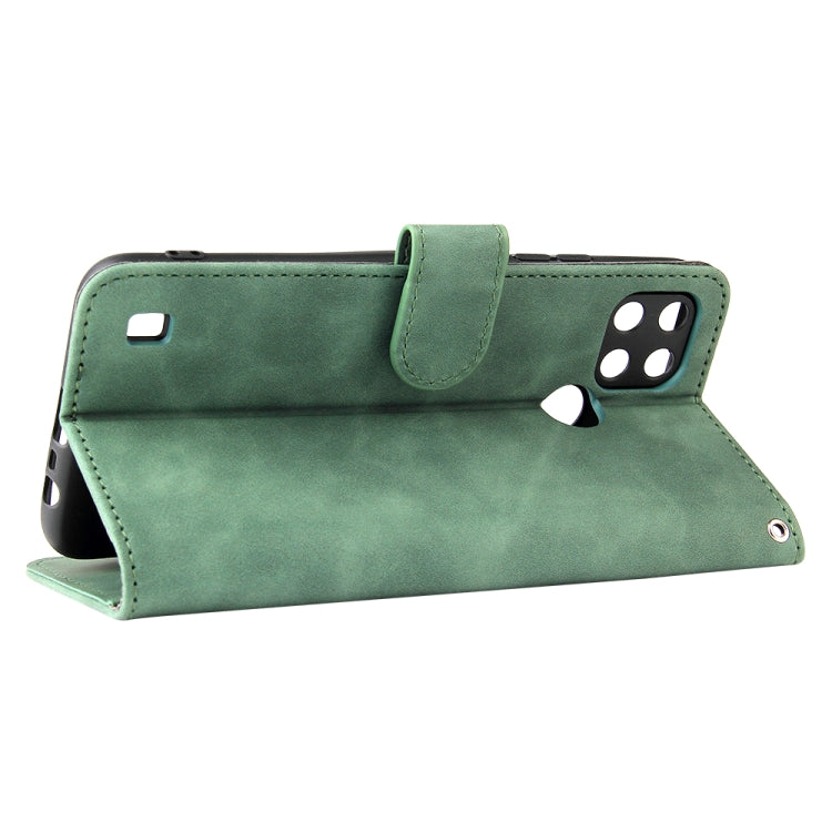 For OPPO Realme C21Y Solid Color Skin Feel Magnetic Buckle Horizontal Flip Calf Texture PU Leather Case with Holder & Card Slots & Wallet