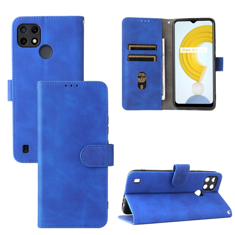 For OPPO Realme C21Y Solid Color Skin Feel Magnetic Buckle Horizontal Flip Calf Texture PU Leather Case with Holder & Card Slots & Wallet
