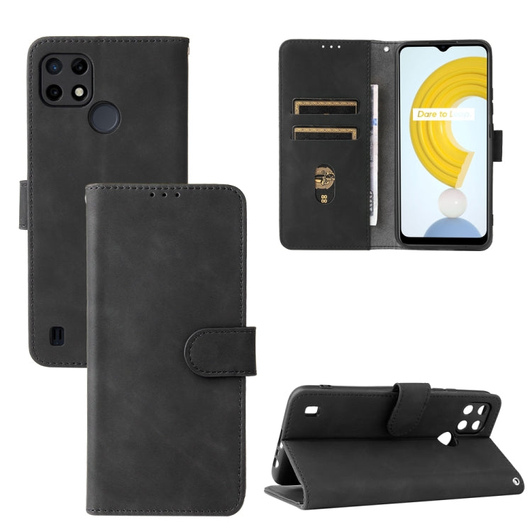 For OPPO Realme C21Y Solid Color Skin Feel Magnetic Buckle Horizontal Flip Calf Texture PU Leather Case with Holder & Card Slots & Wallet