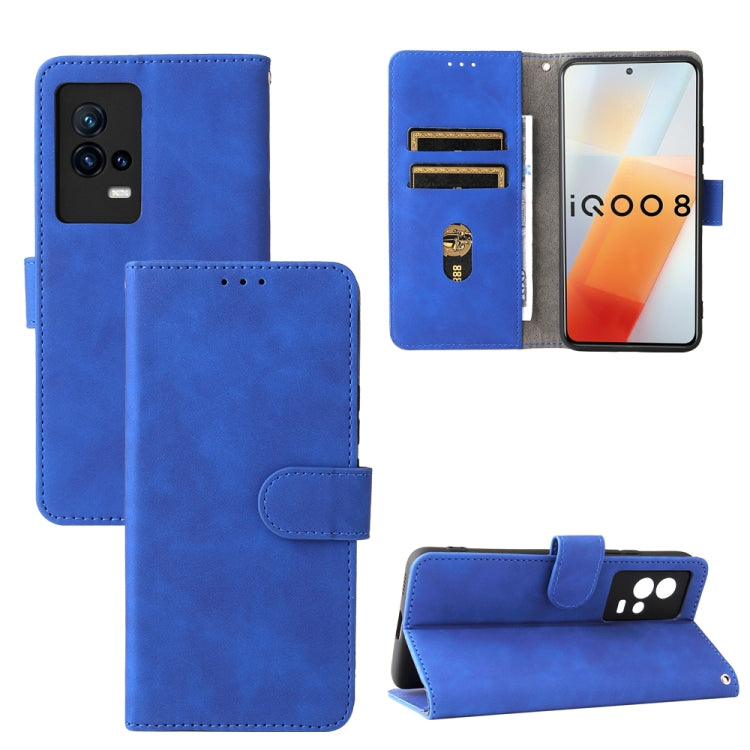 For vivo iQOO 8 Solid Color Skin Feel Magnetic Buckle Horizontal Flip Calf Texture PU Leather Case with Holder & Card Slots & Wallet
