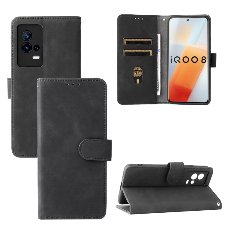 For vivo iQOO 8 Solid Color Skin Feel Magnetic Buckle Horizontal Flip Calf Texture PU Leather Case with Holder & Card Slots & Wallet
