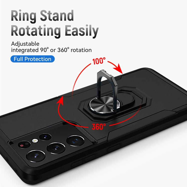 For Samsung Galay S21 Ultra 5G Pioneer Armor Heavy Duty PC + TPU Shockproof Case with Holder
