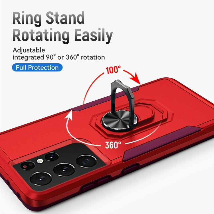For Samsung Galay S21 Ultra 5G Pioneer Armor Heavy Duty PC + TPU Shockproof Case with Holder