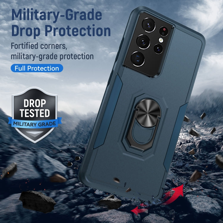 For Samsung Galay S21 Ultra 5G Pioneer Armor Heavy Duty PC + TPU Shockproof Case with Holder