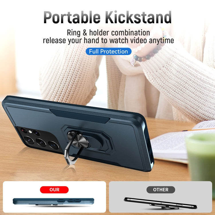 For Samsung Galay S21 Ultra 5G Pioneer Armor Heavy Duty PC + TPU Shockproof Case with Holder