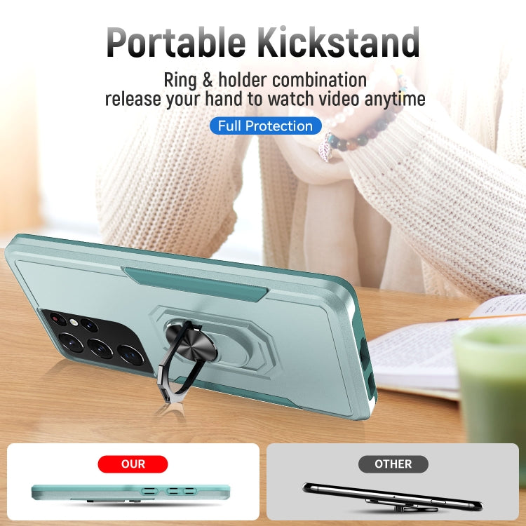 For Samsung Galay S21 Ultra 5G Pioneer Armor Heavy Duty PC + TPU Shockproof Case with Holder