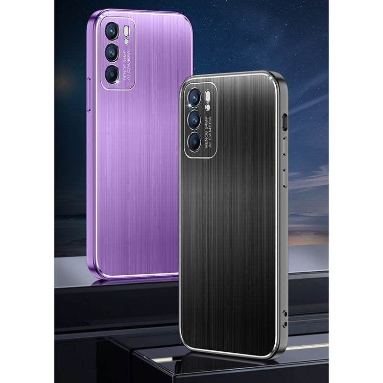 For OPPO Reno5 Cool Sharp Series Aluminum Plate Brushed Lens All-inclusive Protective Case