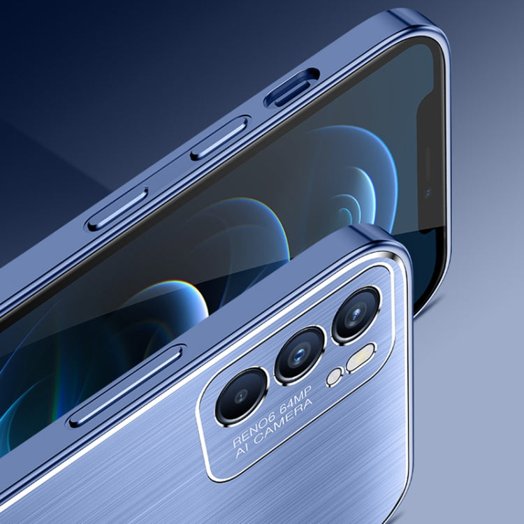 For OPPO Reno6 Cool Sharp Series Aluminum Plate Brushed Lens All-inclusive Protective Case