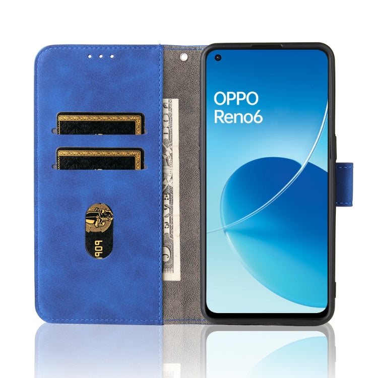 For OPPO Reno6 4G Solid Color Skin Feel Magnetic Buckle Horizontal Flip PU Leather Case with Holder & Card Slots & Wallet