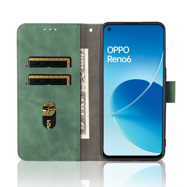 For OPPO Reno6 4G Solid Color Skin Feel Magnetic Buckle Horizontal Flip PU Leather Case with Holder & Card Slots & Wallet