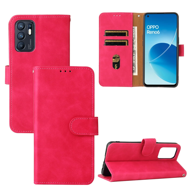 For OPPO Reno6 4G Solid Color Skin Feel Magnetic Buckle Horizontal Flip PU Leather Case with Holder & Card Slots & Wallet