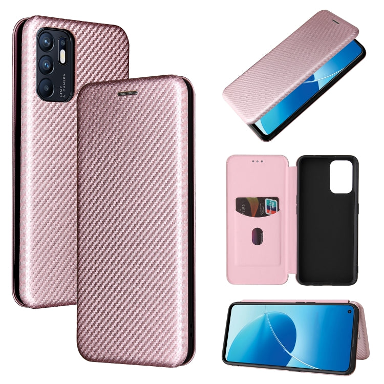 For OPPO Reno6 4G Carbon Fiber Texture Horizontal Flip TPU + PC + PU Leather Case with Card Slot
