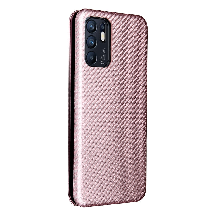 For OPPO Reno6 4G Carbon Fiber Texture Horizontal Flip TPU + PC + PU Leather Case with Card Slot