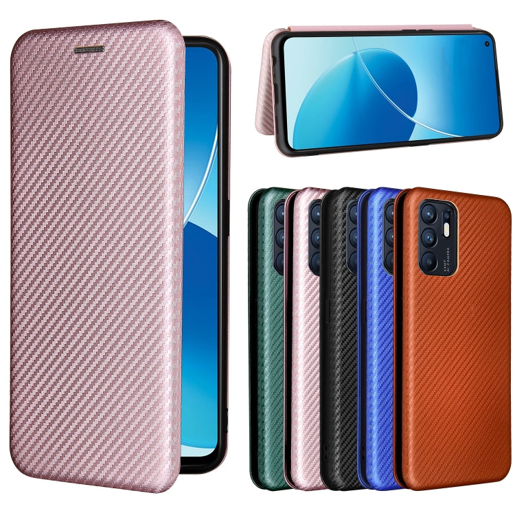 For OPPO Reno6 4G Carbon Fiber Texture Horizontal Flip TPU + PC + PU Leather Case with Card Slot