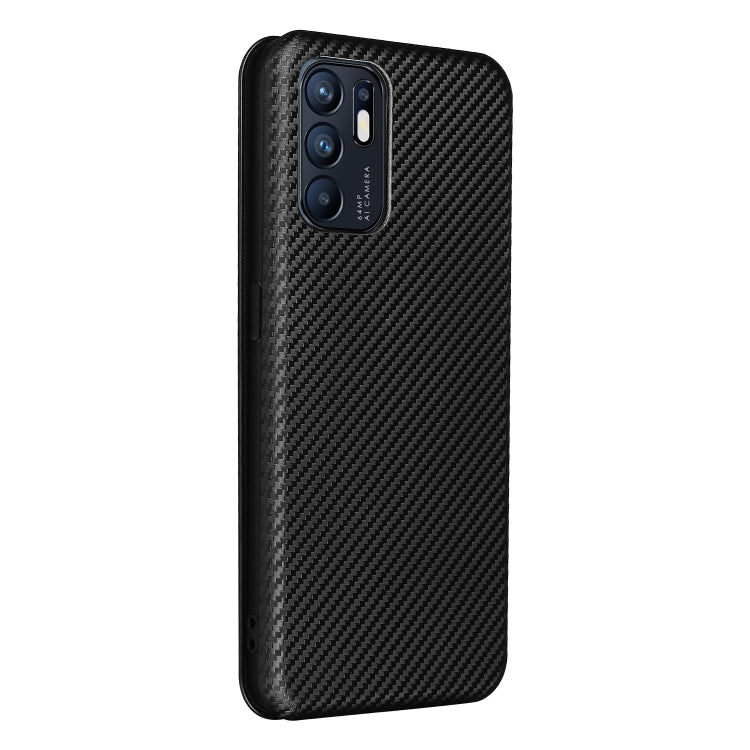 For OPPO Reno6 4G Carbon Fiber Texture Horizontal Flip TPU + PC + PU Leather Case with Card Slot