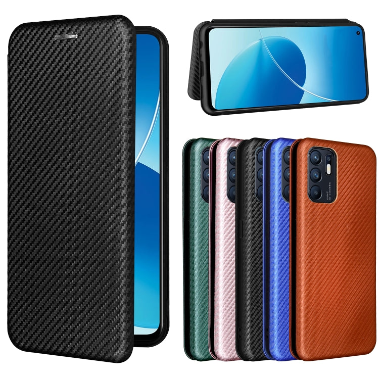 For OPPO Reno6 4G Carbon Fiber Texture Horizontal Flip TPU + PC + PU Leather Case with Card Slot