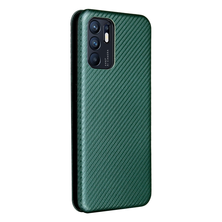 For OPPO Reno6 4G Carbon Fiber Texture Horizontal Flip TPU + PC + PU Leather Case with Card Slot