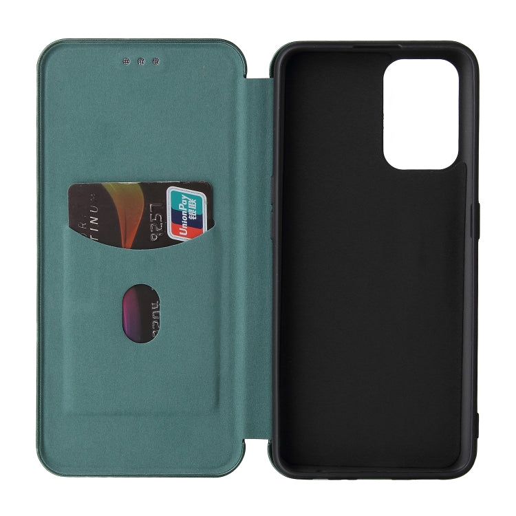 For OPPO Reno6 4G Carbon Fiber Texture Horizontal Flip TPU + PC + PU Leather Case with Card Slot