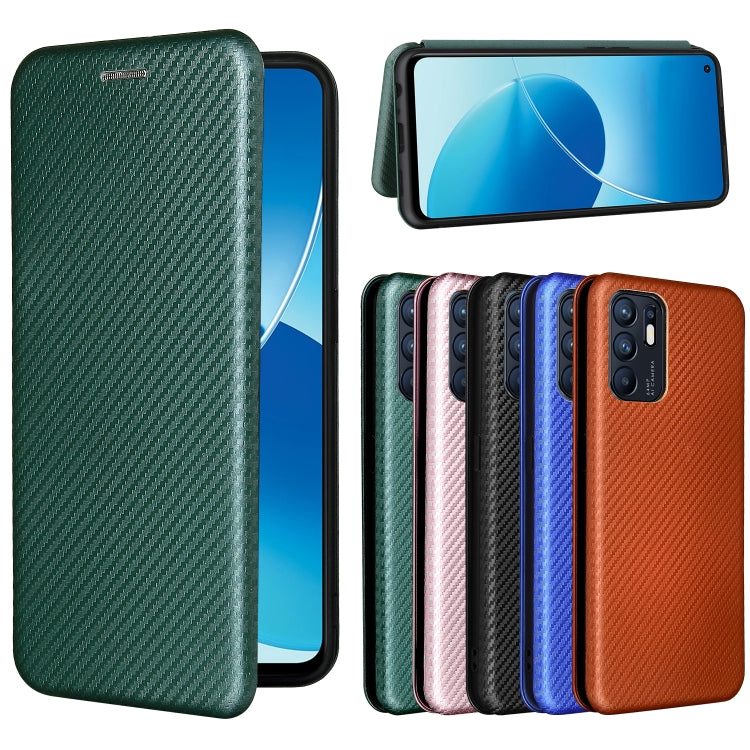 For OPPO Reno6 4G Carbon Fiber Texture Horizontal Flip TPU + PC + PU Leather Case with Card Slot