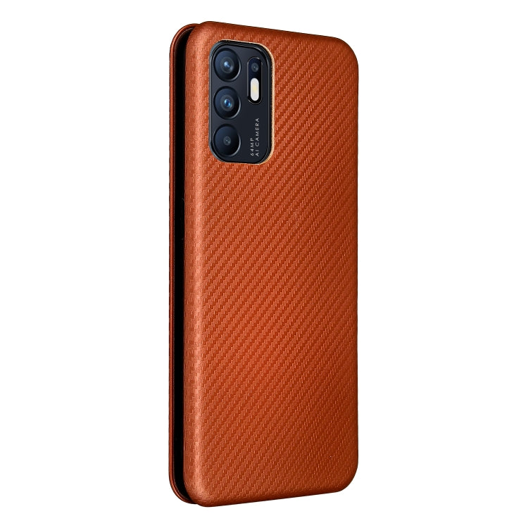For OPPO Reno6 4G Carbon Fiber Texture Horizontal Flip TPU + PC + PU Leather Case with Card Slot
