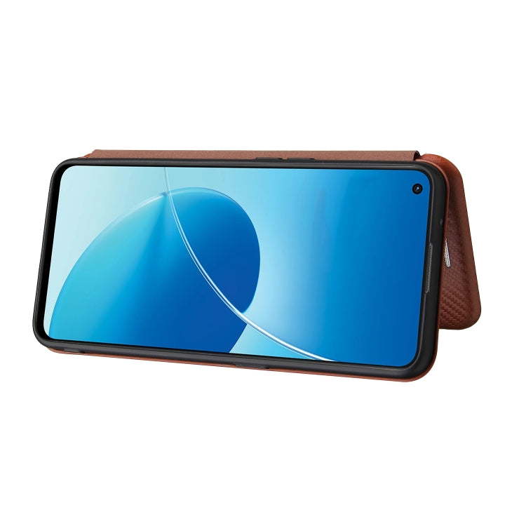 For OPPO Reno6 4G Carbon Fiber Texture Horizontal Flip TPU + PC + PU Leather Case with Card Slot