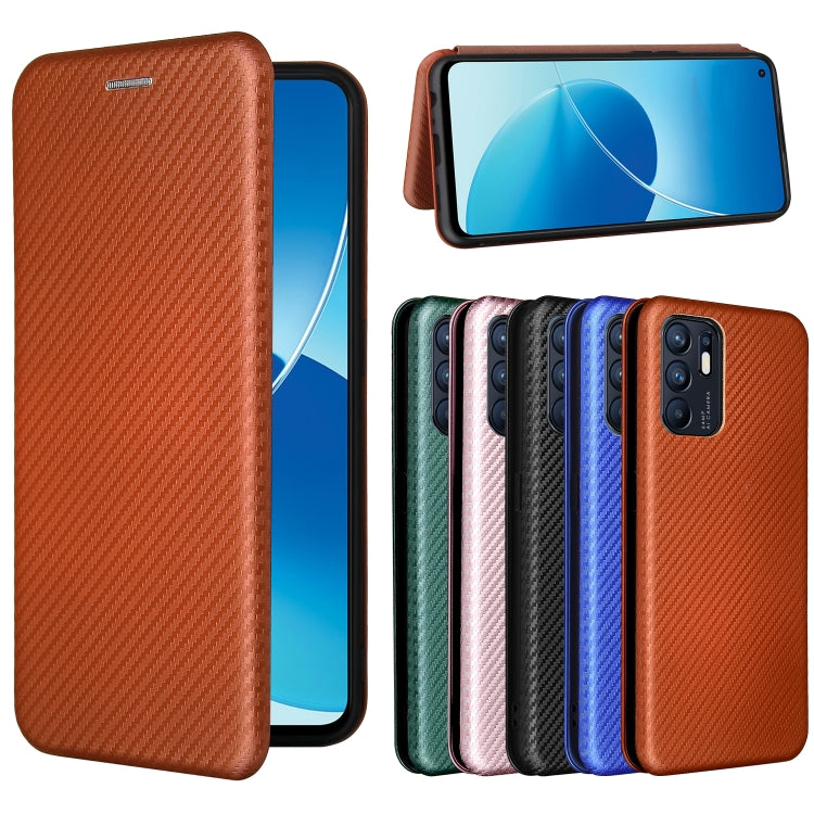 For OPPO Reno6 4G Carbon Fiber Texture Horizontal Flip TPU + PC + PU Leather Case with Card Slot