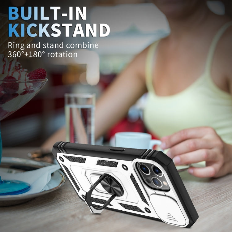 For iPhone 12 / 12 Pro Sliding Camera Cover Design TPU + PC Protective Case with 360 Degree Rotating Holder & Card Slot