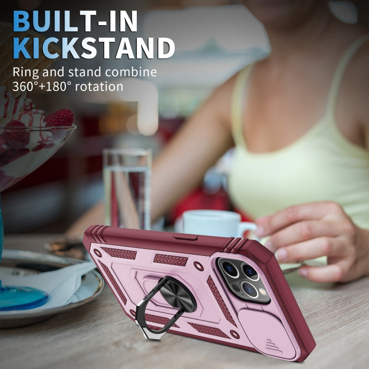 For iPhone 12 / 12 Pro Sliding Camera Cover Design TPU + PC Protective Case with 360 Degree Rotating Holder & Card Slot