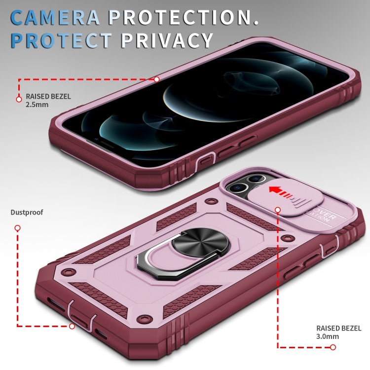 For iPhone 12 / 12 Pro Sliding Camera Cover Design TPU + PC Protective Case with 360 Degree Rotating Holder & Card Slot