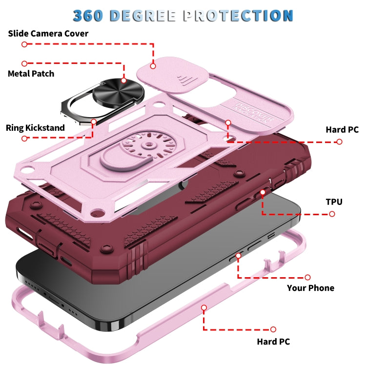 For iPhone 12 / 12 Pro Sliding Camera Cover Design TPU + PC Protective Case with 360 Degree Rotating Holder & Card Slot