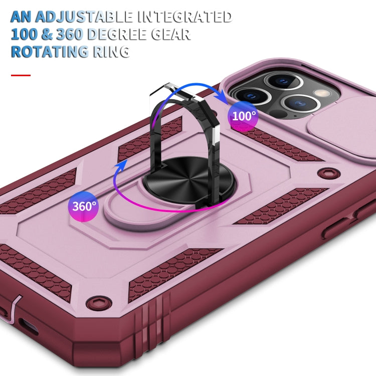 For iPhone 12 / 12 Pro Sliding Camera Cover Design TPU + PC Protective Case with 360 Degree Rotating Holder & Card Slot