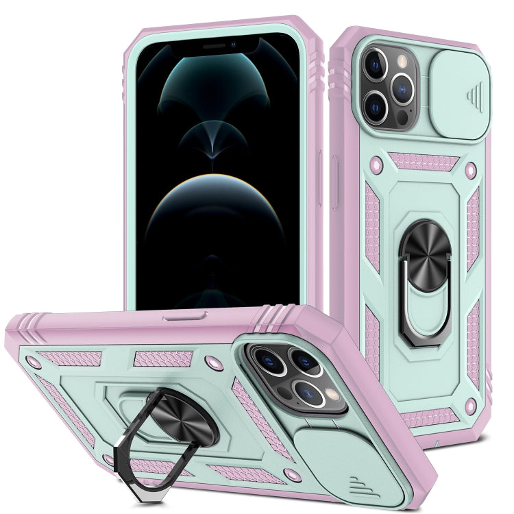 For iPhone 12 / 12 Pro Sliding Camera Cover Design TPU + PC Protective Case with 360 Degree Rotating Holder & Card Slot