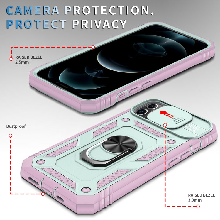 For iPhone 12 / 12 Pro Sliding Camera Cover Design TPU + PC Protective Case with 360 Degree Rotating Holder & Card Slot